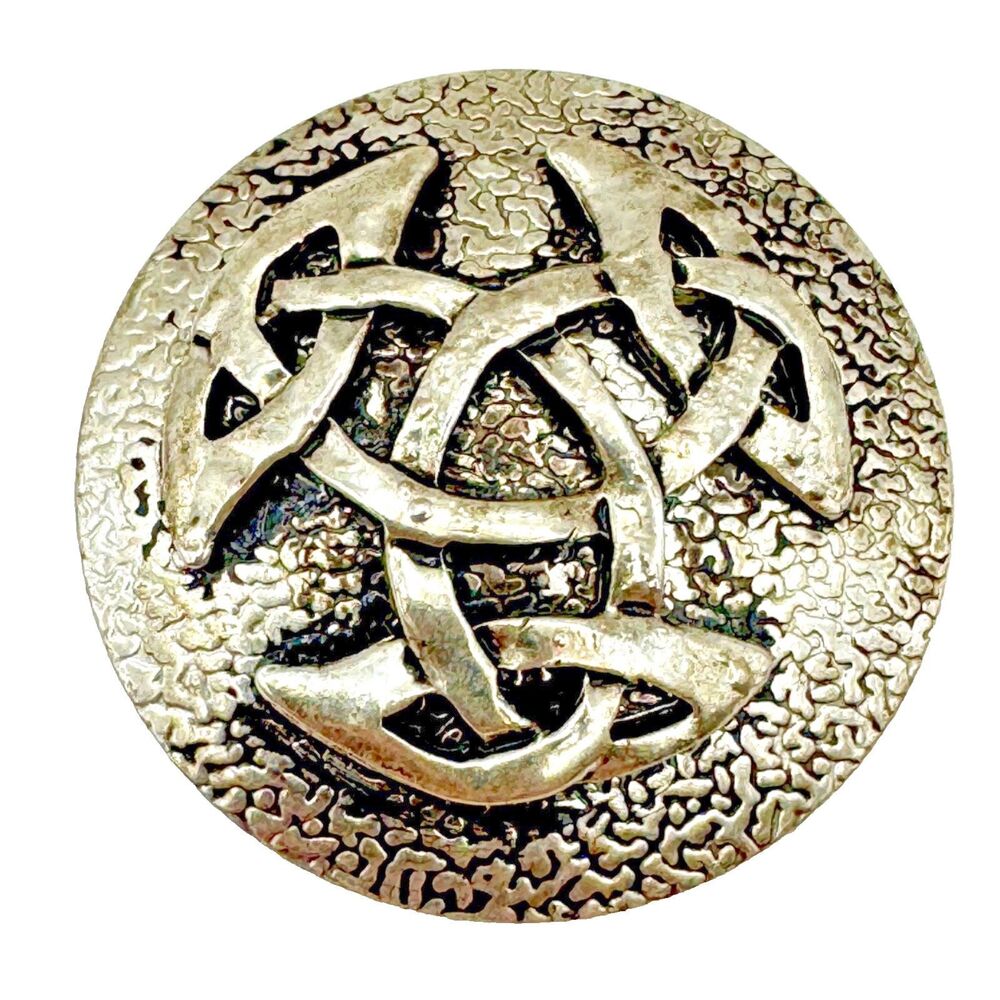 Pewter Brooch Celtic Knot Silver Tone Round Textured Irish Heritage Jewelry